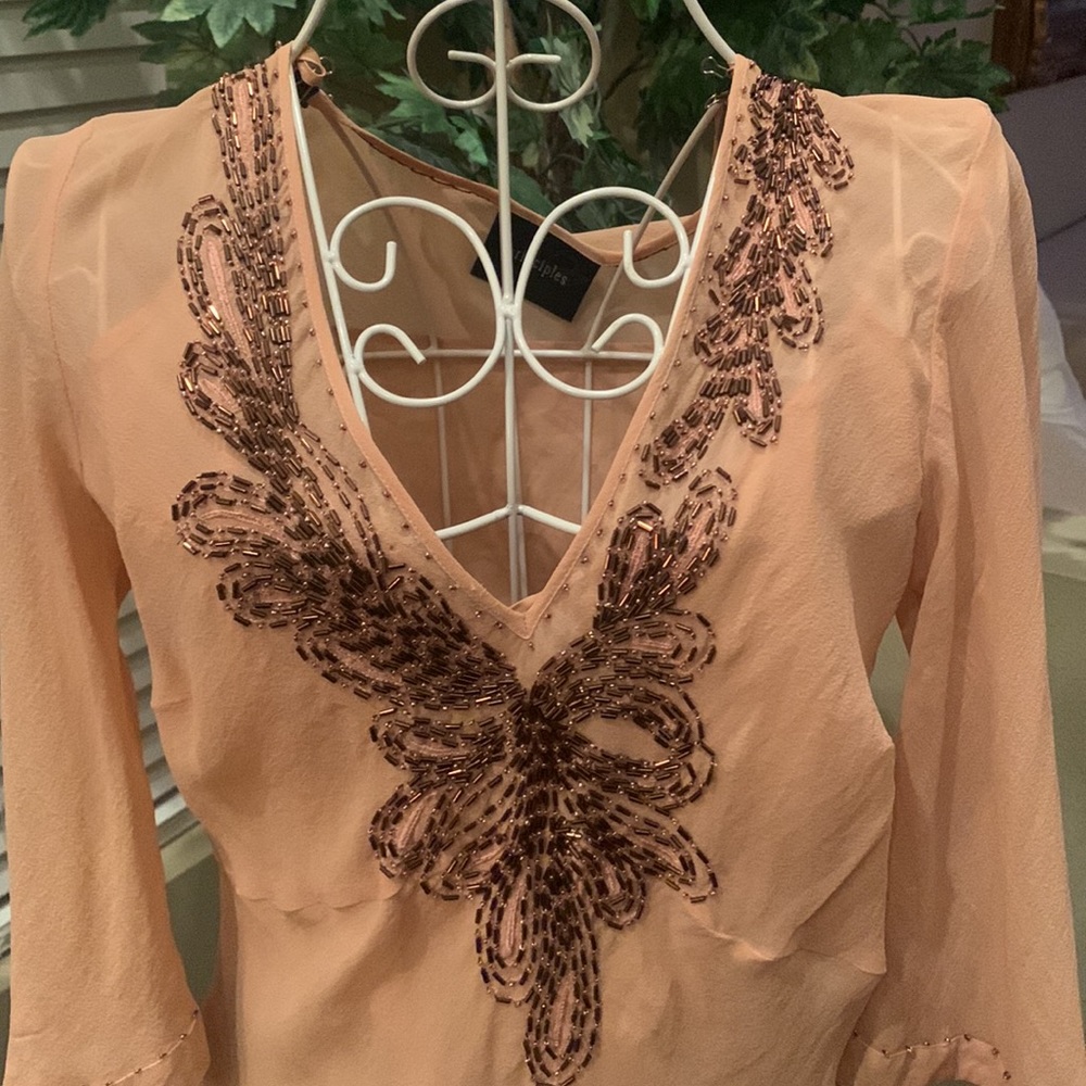 Principles Peach 100% Silk Beaded Top & Chemise - Ex Cond Sz8